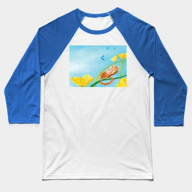 Hazel Dormouse Looking at the Birds in the Sky Illustration Baseball T-Shirt by Julia Doria Illustration